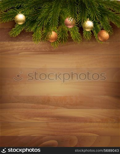 Christmas decoration on wooden background. Vector.