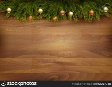 Christmas decoration on wooden background. Vector.
