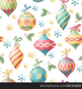 Christmas decoration seamless pattern. Holiday bright background for fabric, textile.. Seamless Christmas decoration pattern
