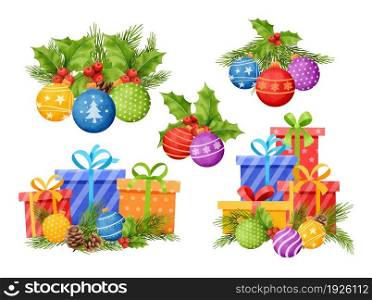 Christmas decoration watercolor style isolated on white background.