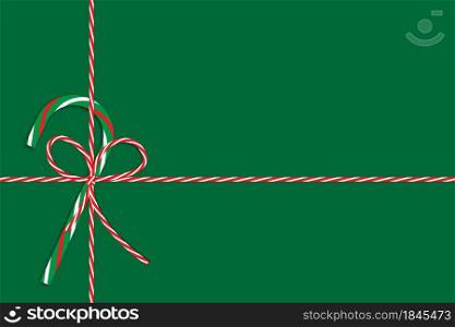 Christmas decoration with green candy cane, red and yellow bow, ribbon. Holiday gift. Vector illustration. Stock image. EPS 10.. Christmas decoration with green candy cane, red and yellow bow, ribbon. Holiday gift. Vector illustration. Stock image.