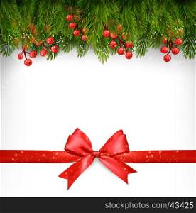 Christmas decoration with red gift bow. Vector.