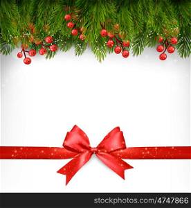 Christmas decoration with red gift bow. Vector.