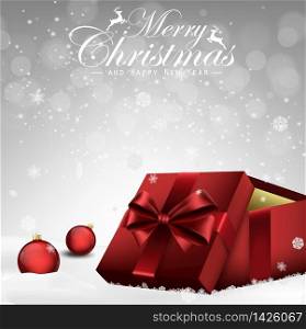 Christmas decorations balls and gift box background .Vector