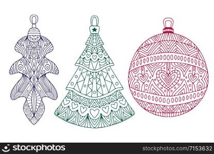 Christmas decorations. Coloring book page . Holiday vintage illustration. Christmas decorations. Coloring book page . Holiday vintage illustration.