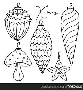 Christmas decorations. Outline doodle collection. Christmas decorations. Outline doodle collection.