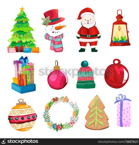 Christmas decorative elements set. Vector Illustrations on a white background.