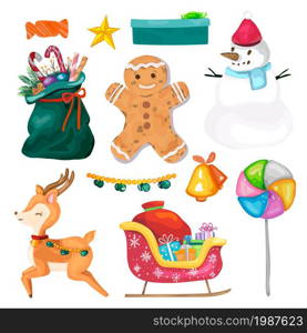 Christmas decorative elements set. Vector Illustrations on a white background.