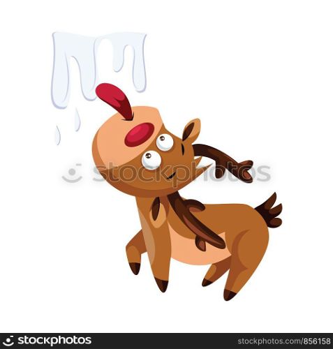 Christmas deer licking an ice vector illustration on a white background