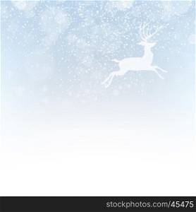 Christmas deer on snowfall background. Isolated xmas background. New Year abstract background