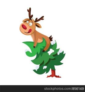 Christmas deer on top of the christmas tree vector illustration on a white background