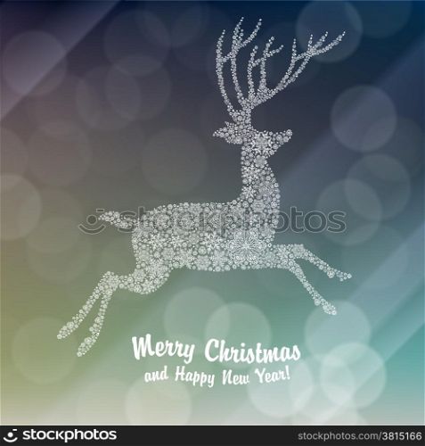 Christmas deer silhouette on glowing background. Vector