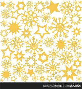 Christmas design background with golden stars and snowflakes, stock vector illustration