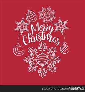 Christmas Design Background With Text, Snowflakes And Balls