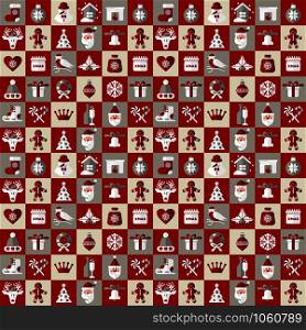 Christmas design icons set. Vector background.Seamless pattern of christmas decoration.