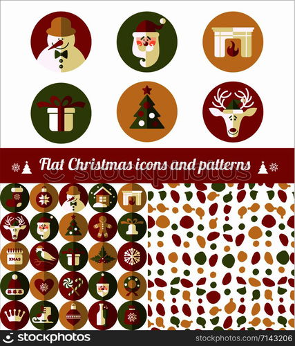 Christmas design icons set. Vector background.Seamless pattern of christmas decoration.. Christmas design icons set