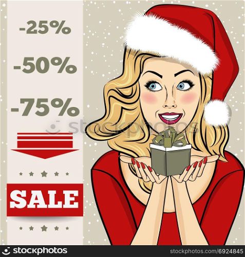 Christmas discount banner with sexy blonde Santa, vector format
