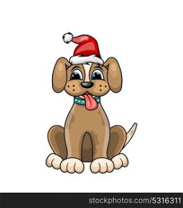 Christmas Dog Portrait in Red Santa Hat. Character Poopy Isolated on White Background. Christmas Dog Portrait in Red Santa Hat. Character Poopy Isolated on White Background - Illustration Vector