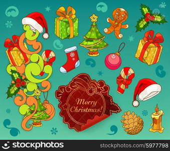 Christmas doodle set of vector icons