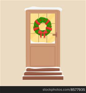 Christmas door with decorations. Winter front door.. Christmas door with decorations. Winter front door