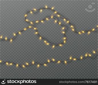 Christmas electric garland of light bulbs isolated on a transparent background. Vector illustration EPS10. Christmas electric garland of light bulbs isolated on a transparent background. Vector illustration
