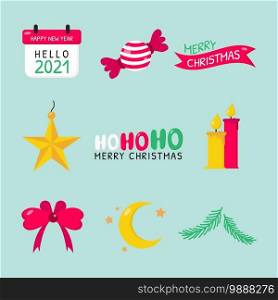 Christmas element flat icon decoration collection set isolated with green background vector illustration.