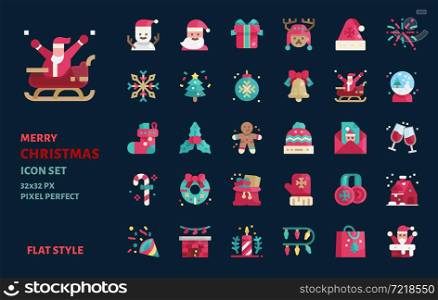 Christmas elements flat icon vector set. Design in 32x32 pixel perfect.