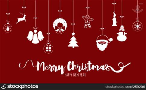 christmas elements hanging new year tree, santa, angel, present, toys, deer, snowman