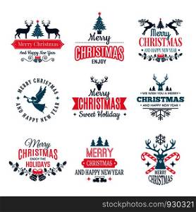Christmas elements. Holiday labels borders badges and vintage new year stamps vector wishes with your text. Seasonal winter badge logo, merry xmas and new year illustration. Christmas elements. Holiday labels borders badges and vintage new year stamps vector wishes with your text