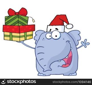 Christmas Elephant Holds Up Gifts