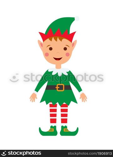 Christmas Elf Cartoon Character Santa Helper. isolated on white background. Vector illustration in flat style. Christmas Elf Cartoon