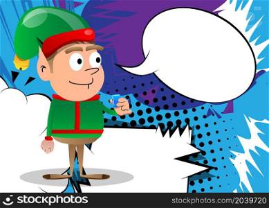 Christmas Elf drinking brandy. Vector cartoon character illustration of Santa Claus's little worker, helper.