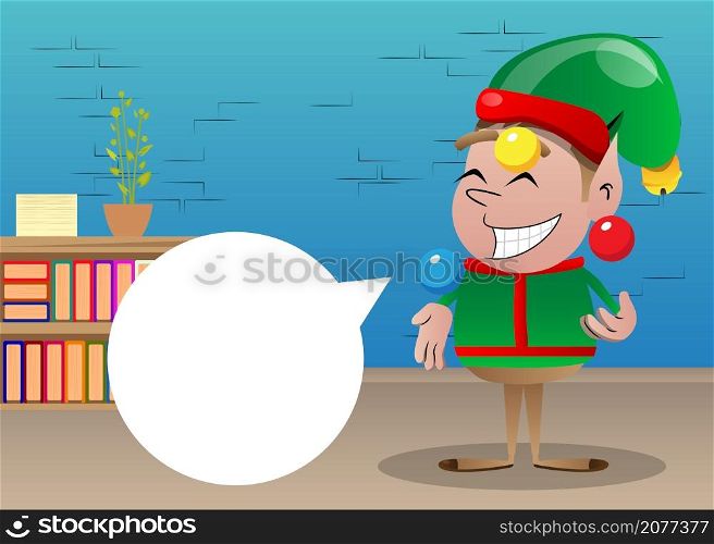 Christmas Elf juggler. Vector cartoon character illustration of Santa Claus's little worker, helper.