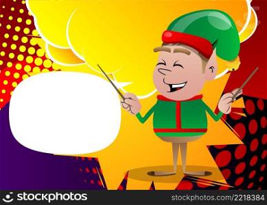 Christmas Elf orchestra conductor. Vector cartoon character illustration of Santa Claus s little worker, helper.