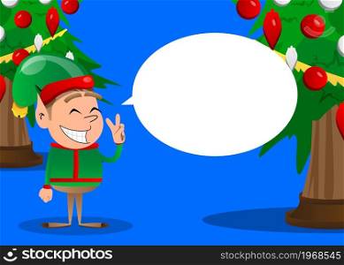 Christmas Elf showing the V sign, peace hand gesture. Vector cartoon character illustration of Santa Claus's little worker, helper.