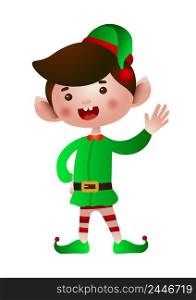 Christmas elf waving hand vector illustration. Christmas, fairytale, traditional celebration. Holiday concept. Can be used for greeting cards, invitations, posters, leaflets, brochure