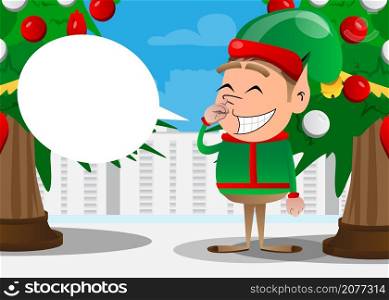 Christmas Elf with sympathy. Vector cartoon character illustration of Santa Claus's little worker, helper.