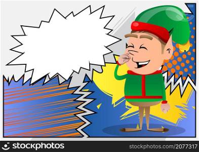 Christmas Elf with sympathy. Vector cartoon character illustration of Santa Claus's little worker, helper.