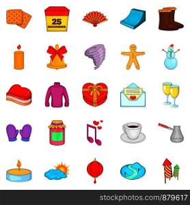 Christmas eve icons set. Cartoon set of 25 christmas eve vector icons for web isolated on white background. Christmas eve icons set, cartoon style