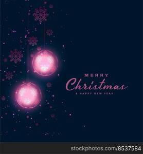 christmas festival dark background with glowing balls and snowflakes decoration