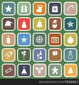 Christmas flat icons on green background, stock vector