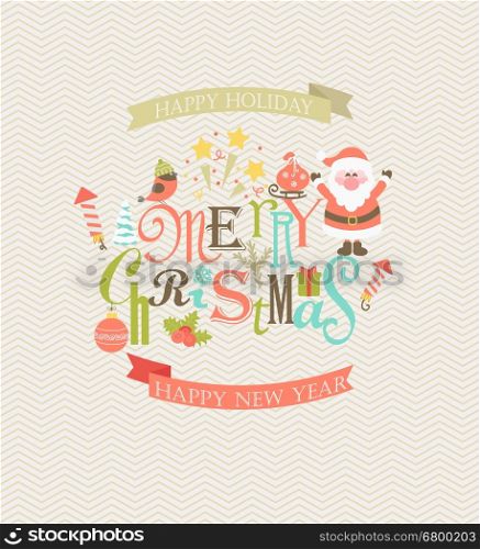 Christmas flat vector illustration. A set of flat design elements with a stylish inscription merry Christmas.. Meryy Christmas messaging.