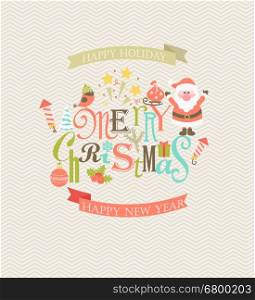 Christmas flat vector illustration. A set of flat design elements with a stylish inscription merry Christmas.. Meryy Christmas messaging.