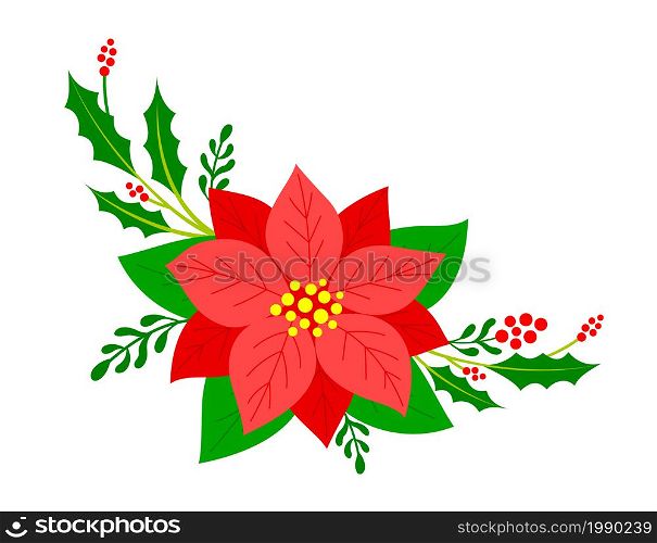 Christmas flower arrangements with fir tree twigs. Merry christmas, vector illustration.
