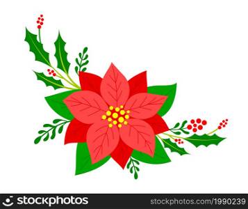 Christmas flower arrangements with fir tree twigs. Merry christmas, vector illustration.