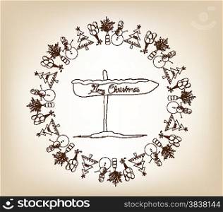 Christmas frame, sketch drawing for your design