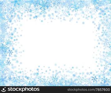 Christmas frame with different small snowflakes on top and bottom