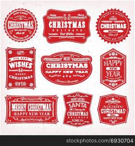 Christmas Frames, Banners And Badges. Illustration of a set of christmas and happy new year frames, banners and badges, for season&rsquo;s greetings, winter and december holidays