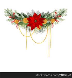 Christmas garland with with Poinsettias. Vector hand-drawn illustration.. Christmas garland with with Poinsettias.