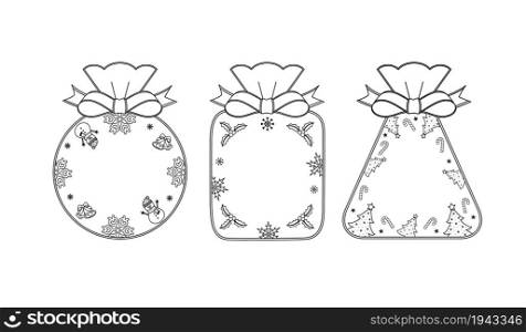 Christmas Gift Bag Outline Design. Merry christmas and happy new year. Vector illustration.